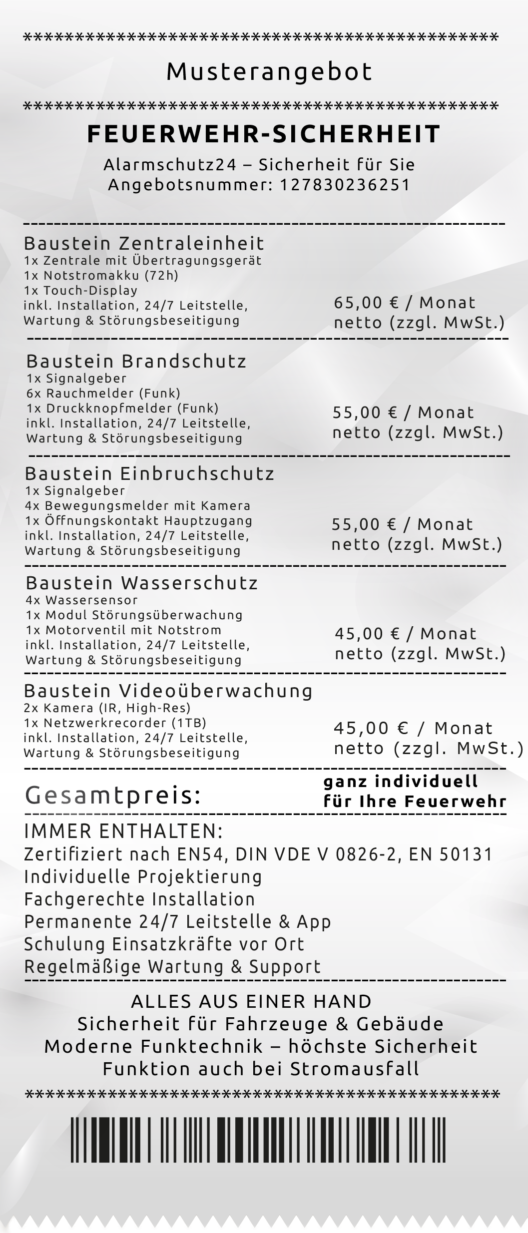 Musterangebot Feuerwehr – Übersicht der Sicherheitsbausteine